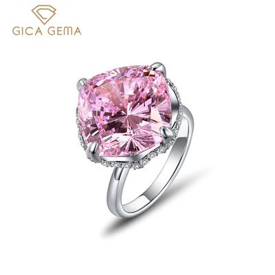 925 Sterling Silver 14*14mm Pink Zircon Gemstone Rings For Women Sparkling Wedding Party Fine Jewelry