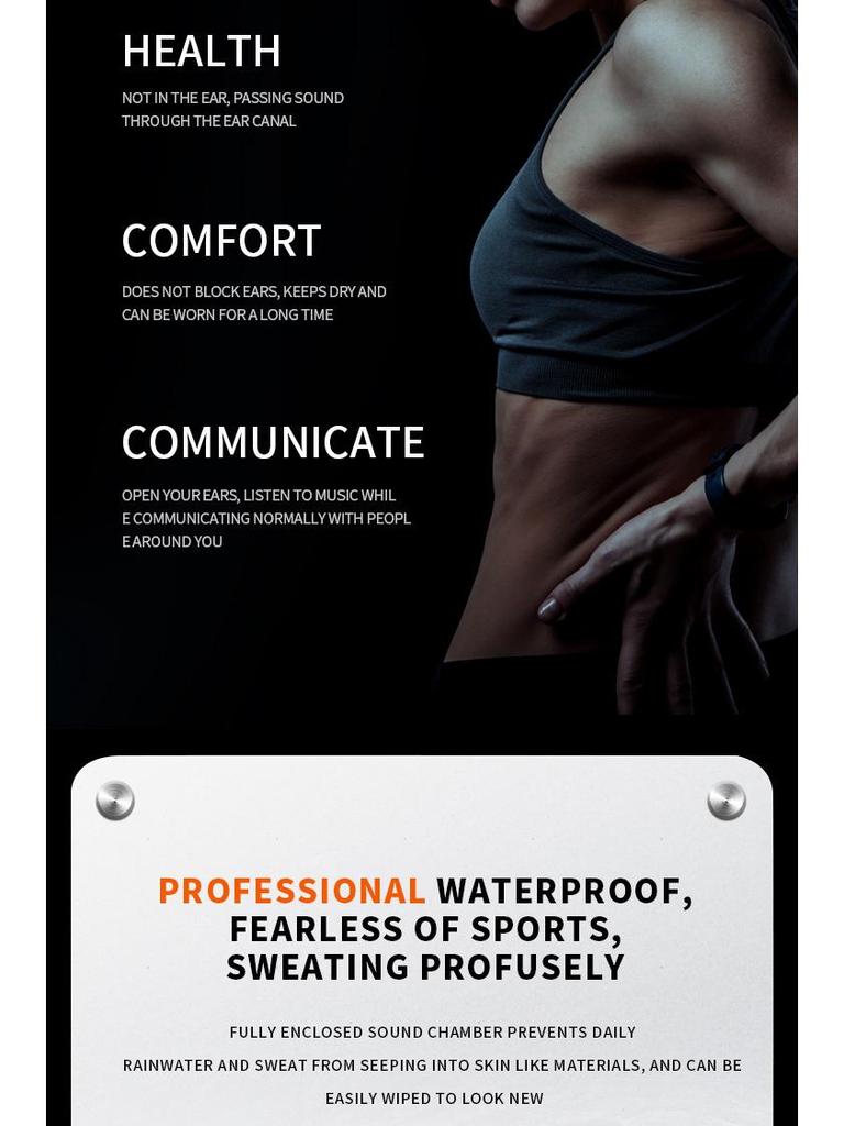 B8 Bone Conduction Open-Ear Bluetooth Headphones - Waterproof, Sports & Cycling Ear-Hook Design.