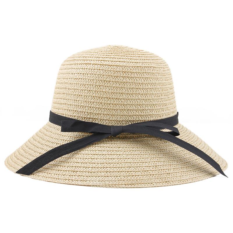 Summer Fashion Women Hat Sun Hat Visor Panama Style Outdoor Beach Hat Ribbon Wide Brim Straw Hat Summer Cap Accessories