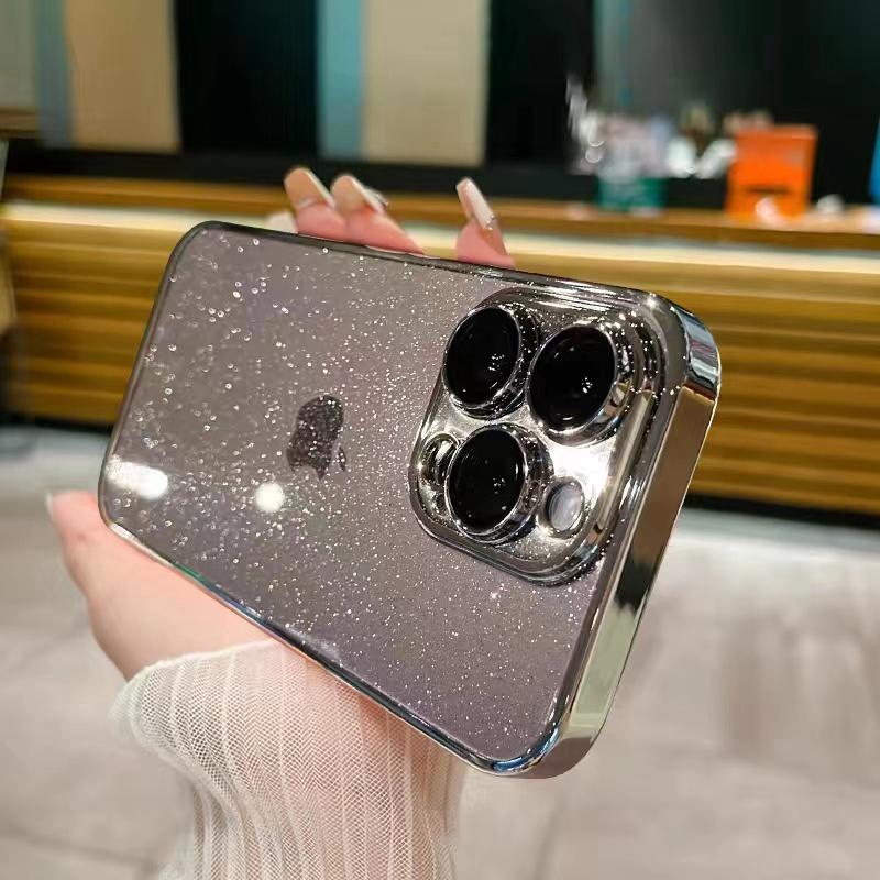 Lüks Elektroliz Glitter Telefon Kılıfı iPhone 11 12 13 14 15 Pro Max Artı Şeffaf Tampon Darbeye Dayanıklı Kılıflar Kapak