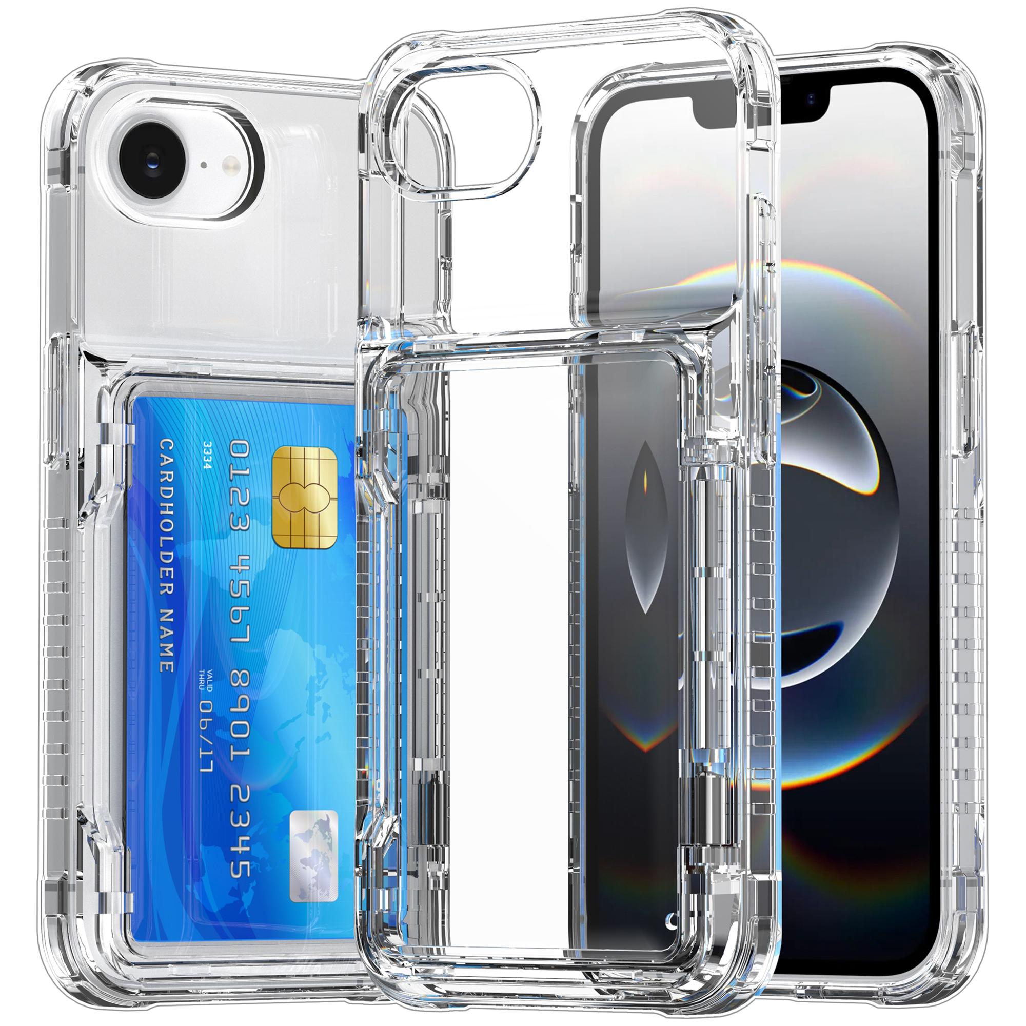 

For iPhone 16e Clear Case PC+TPU Phone Cover Card Holder Kickstand Transparent Black
