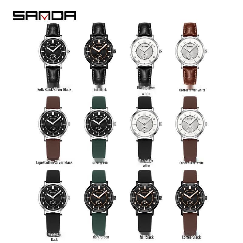 Sanda Women's Fashionable Leather & Silicone Strap Quartz Watch with Luminous Stopwatch