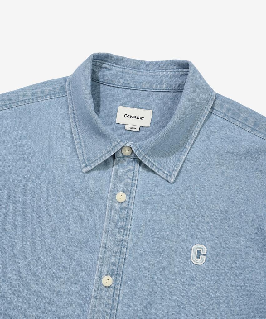 COVERNAT C Logo Denim Half Shirt Light Blue