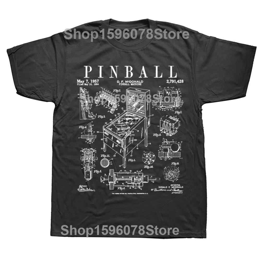 Funny Pinball Gaming Machine Vintage Gamer Patent Graphic T-shirts Men Fashion Casual Tshirt 100% Cotton Loose Oversized T Shirt