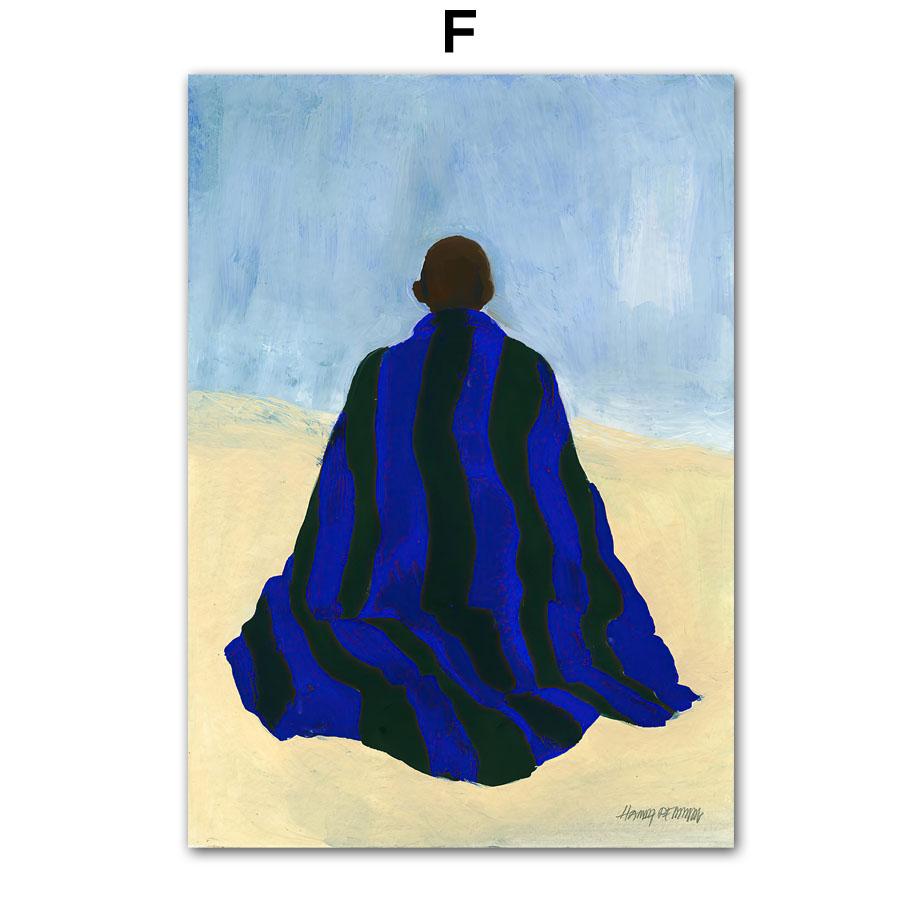 Blue Striped Girl Book Leaves Wall Art Canvas Painting Abstract Posters And Prints Hotel Bar Wall Pictures For Living Room Decor