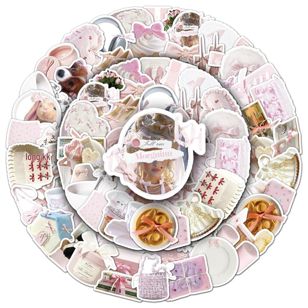 50 Cute Bowknot Heart Stickers: Pink & White, Waterproof for DIY Journals