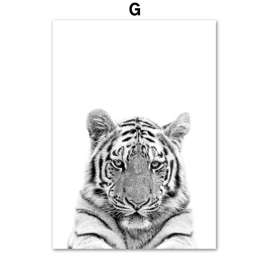 Pôster de animal preto e branco, tigre, leão, girafa, chita, elefante, lobo, zebra, berçário, arte de parede, impressão, pintura em tela, decoração de quarto infantil