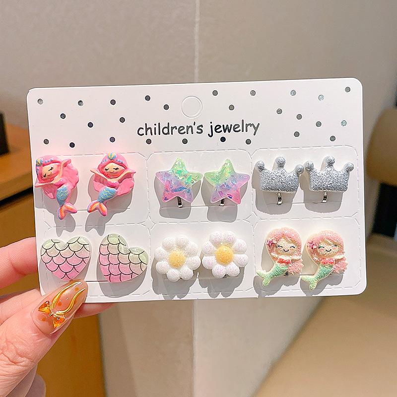 Kreskówkowe kolczyki dla dziewczynek bez przekłuwania - Słodkie, bezbolesne, letnie akcesoria na uszy dla dziecka