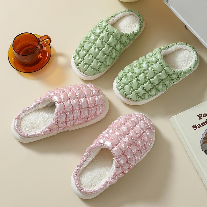 2024 Winter New Warm Cotton Slippers Women Simple Casual Platform Soft Fluffy Furry Shoes Female Indoor House Couple Slides