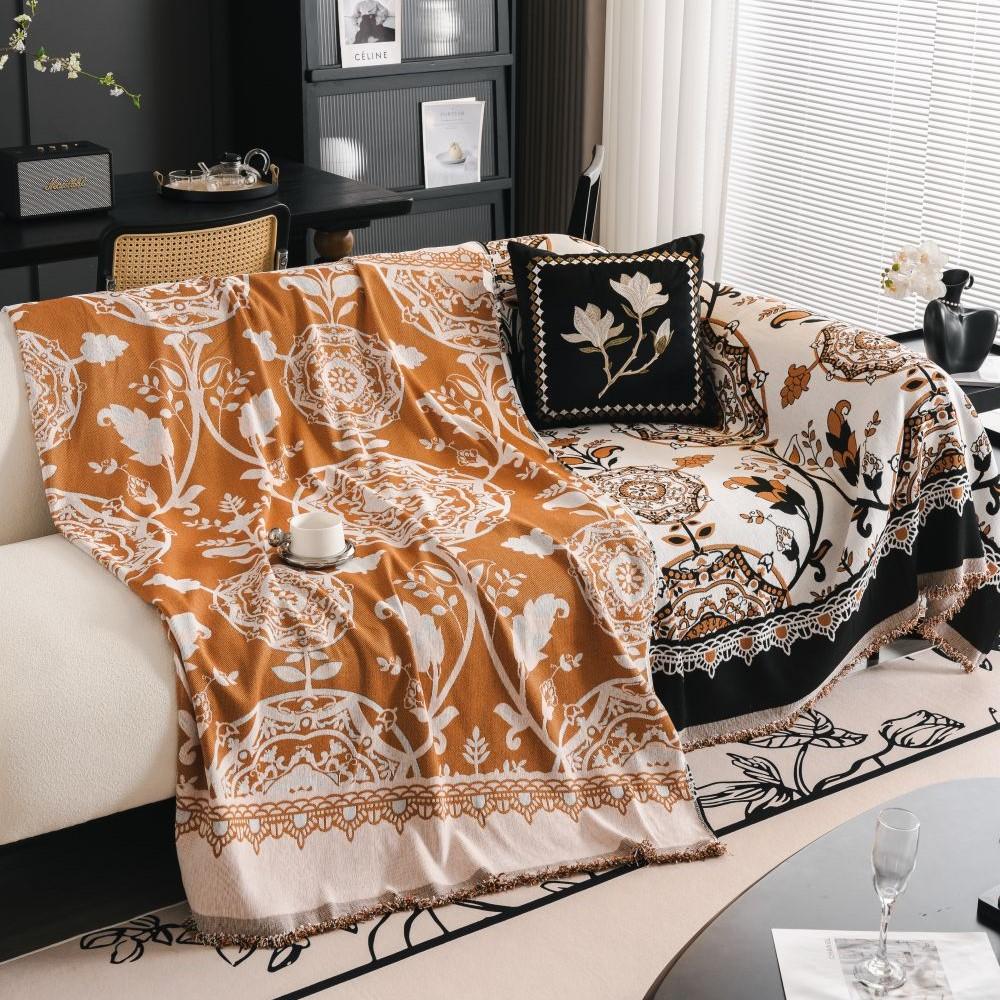 Home Chenille Ethnic Style Flower Sofa Mat Throw Blankets Summer Camping Picnic Blanket Cover Sofa Cover