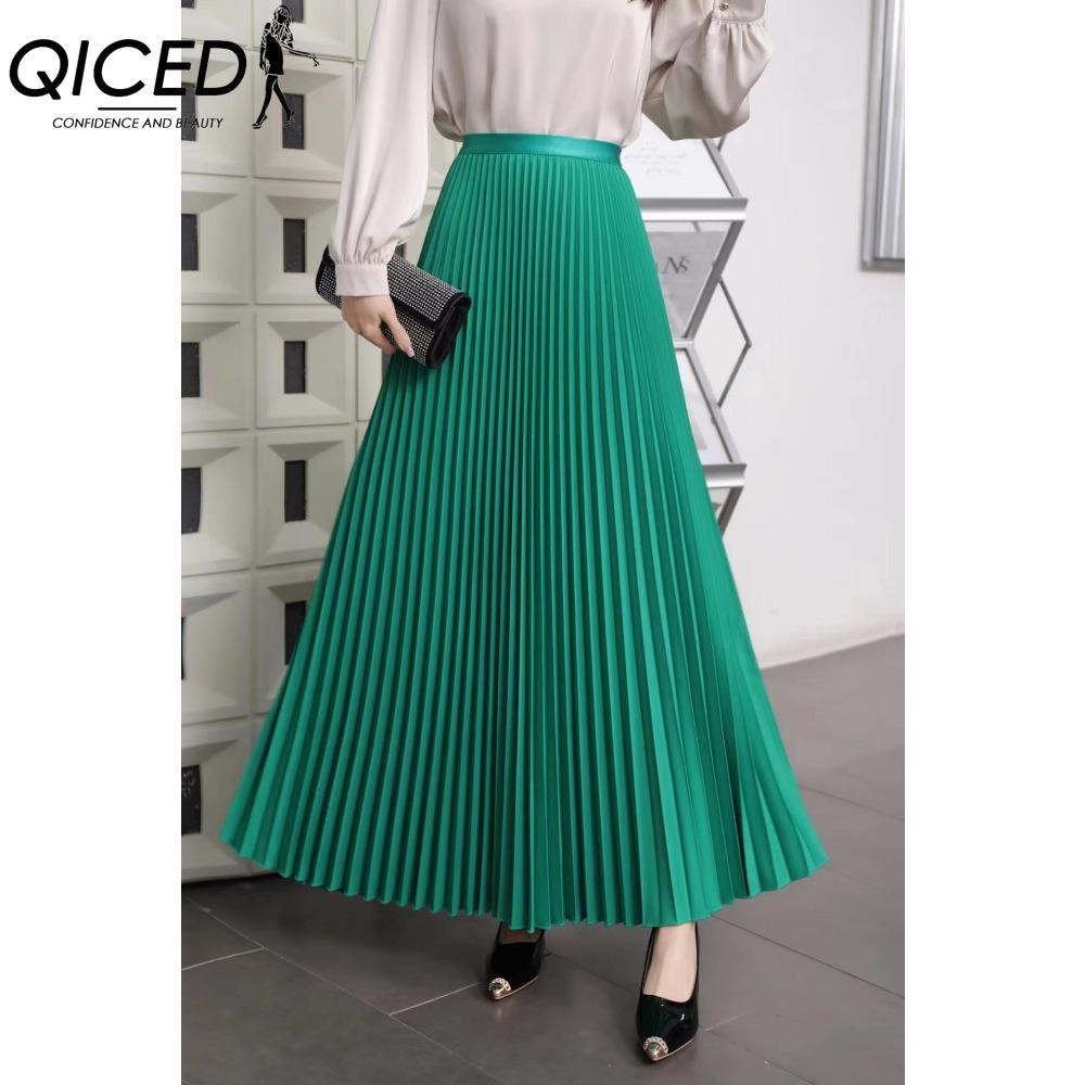 

QICED Женская Модная Повседневная Летняя Весенняя Юбка one size темно-зеленого