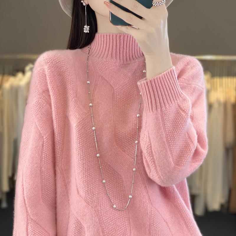 

Women s cashmere sweater Qinghe cashmere 30% cashmere 70% wool autumn and winter pullover warm and fashionable L рожевий