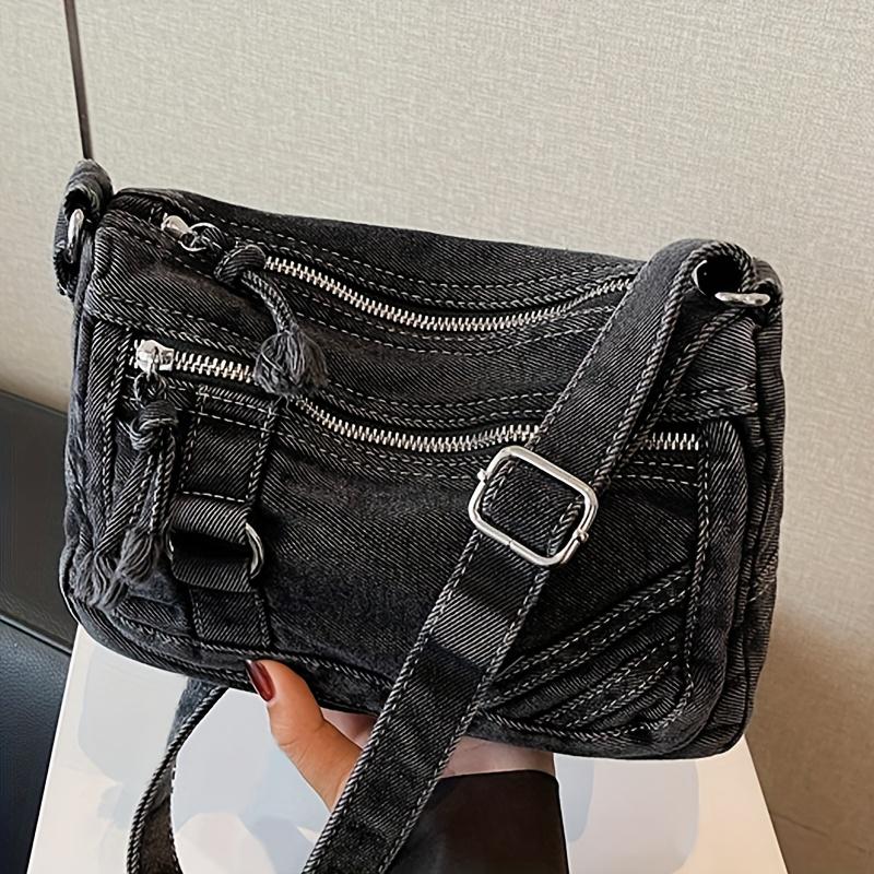 Women'S Vintage Crossbody Bag with Adjustable Strap - Multi-Zipper Compartments, Durable Polyester Lining, Solid Color for Daily Commute & Shopping