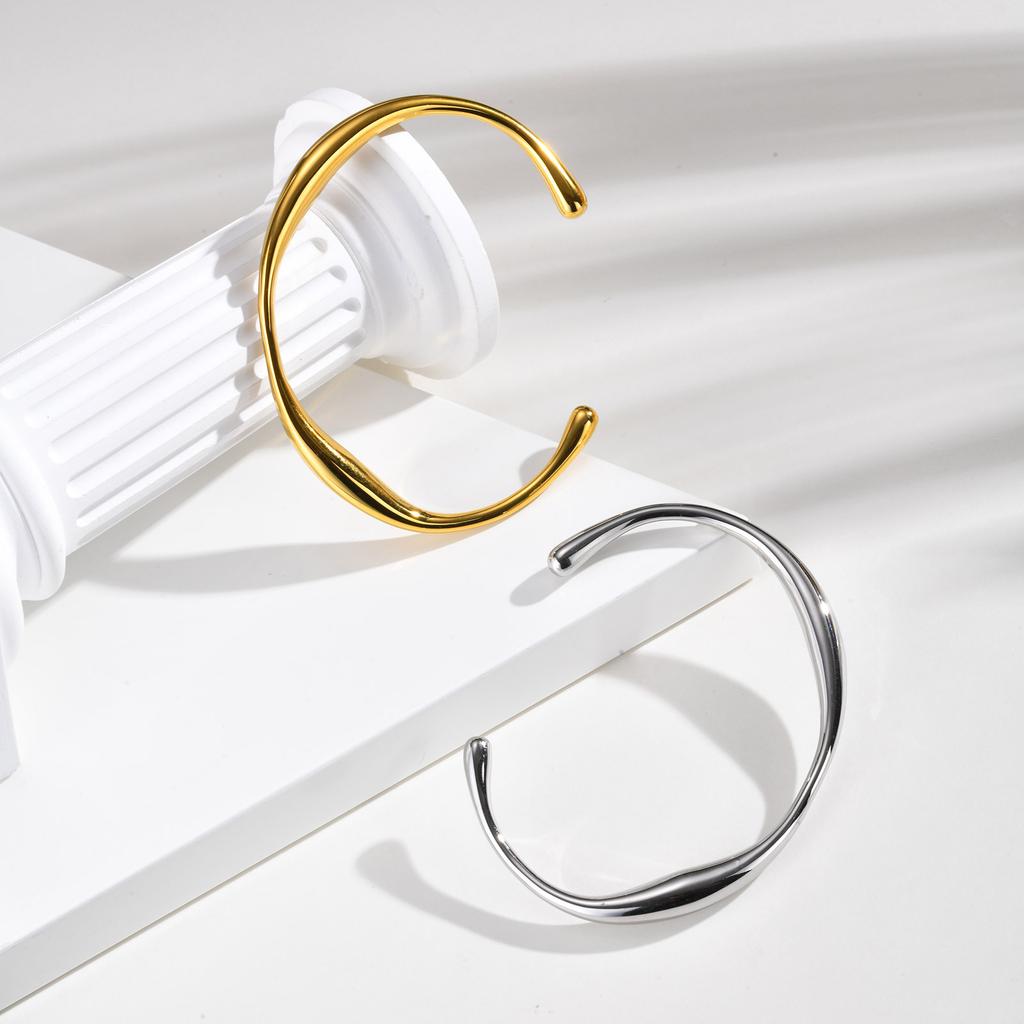 Bracelet jonc minimaliste à ouverture pour femme, Manchette en acier inoxydable pour poignet, Bracelets empilables, Bijoux lisses très polis
