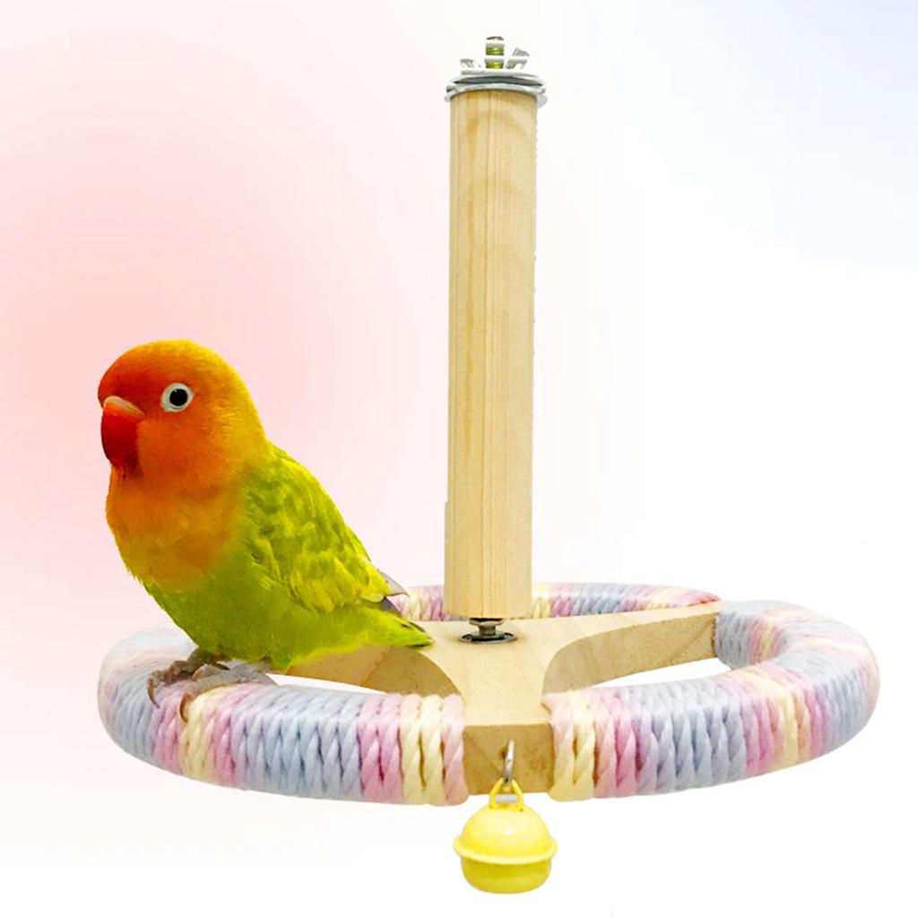 Bird Cage Rotating Perch Toy For Parakeets Conures Lovebirds Wood Cotton Rope Rotating Exercise Activity Accessories