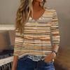 Womens 3/4 Sleeve V Neck Button Detail Geometric Floral Print Tunic Top Casual Lightweight Blouse