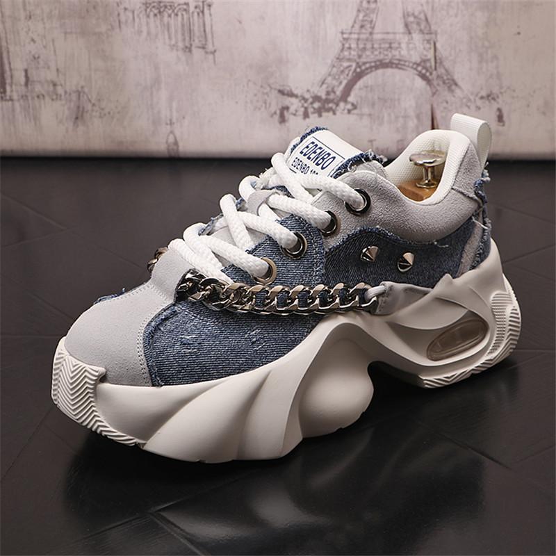 New Fashion Solid Color Chunky Heel Men Sneakers Casual Leather Platform Flat Sports Shoes Designer Shoes Zapatillas Hombre