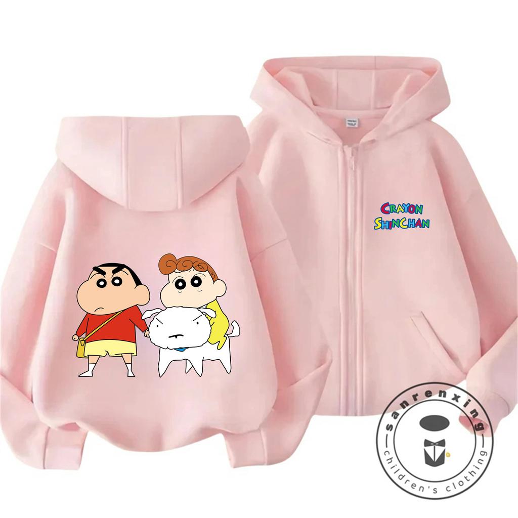 New Hot Zipper Hoodie Kawaii Cartoon Print Autumn Winter Kids Hoodie Crayon Shin Chan Children 3 14