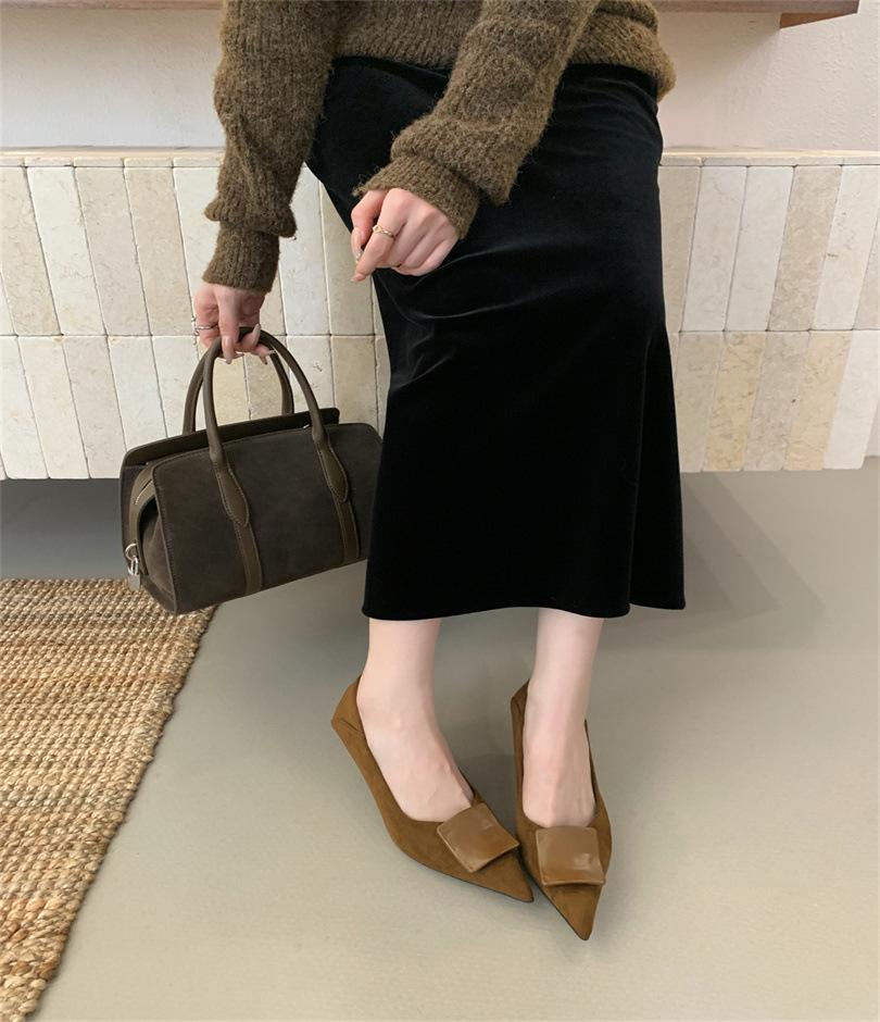 stiletto high heels pointed suede single shoes women's shoes 2025 spring and autumn French kitten heel with skirt commuter shoes