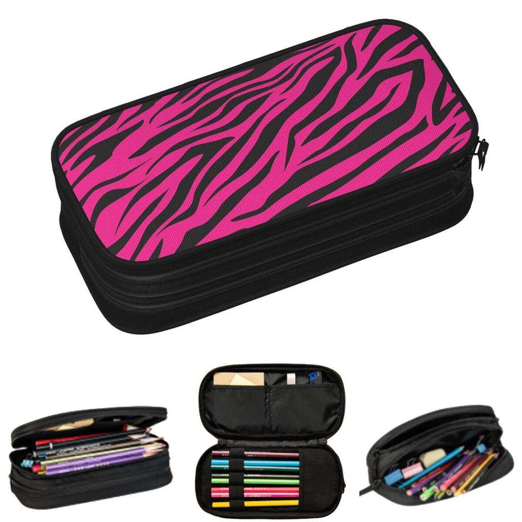 Pink Zebra Print Pencil Cases for Students School Pen Box Pencil Bag Large Storage Pencil Pouch