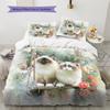Ragdoll Cat and Fresh Flowers Pattern Bedding Home Decoration Birthday Gift (1 * Duvet Cover + 2 * Pillowcase, Without Core)