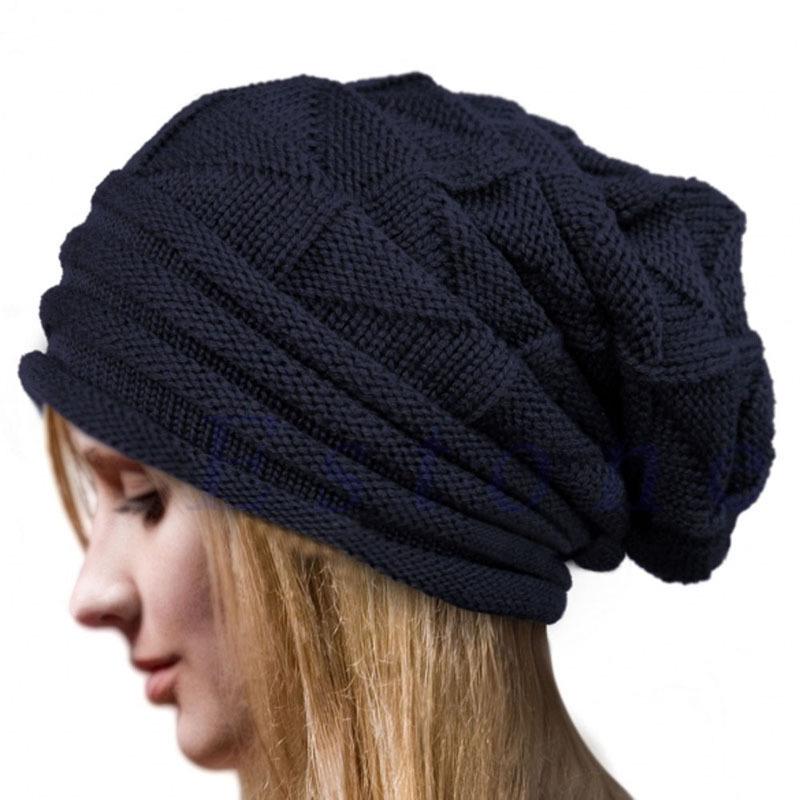 

Women s Pleated Cuff Pullover Ski Hat - Autumn/Winter Knit Wool Hat for Outdoor Use in European/American Style. L (58-60cm) темно-синий