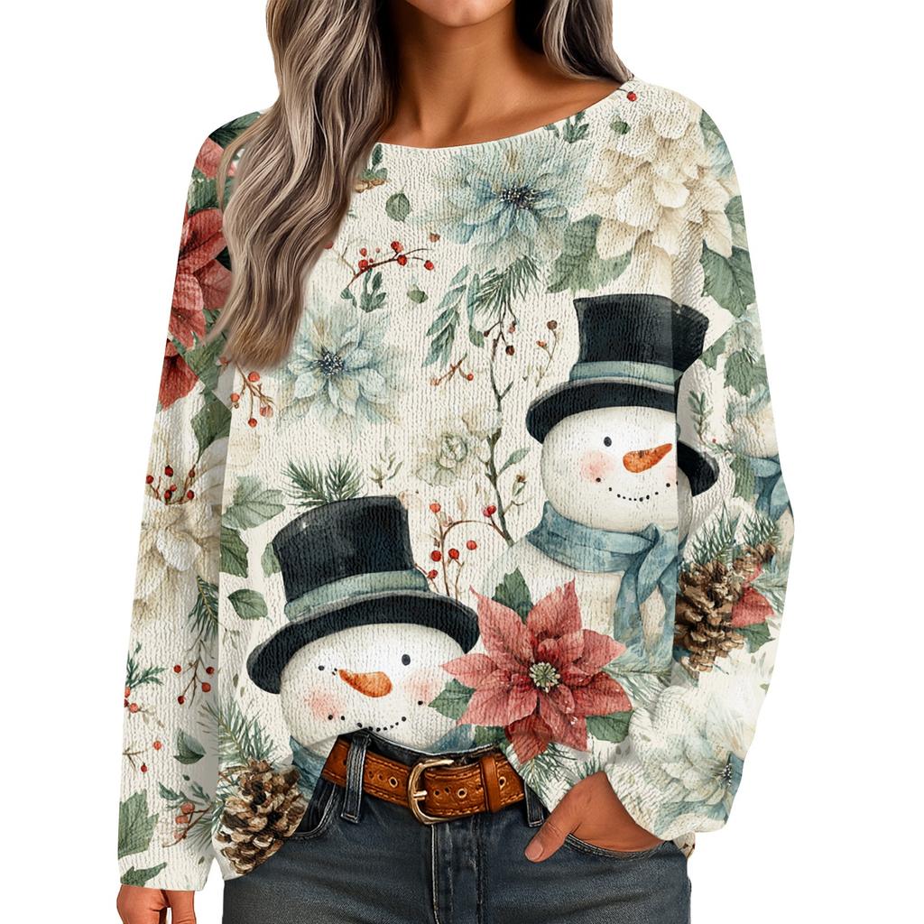 Womens  Fall Sweaters Long Sleeve Print Tops Pullover Sweaters Loose Dressy Casual Basic Clothes