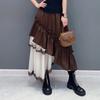 European Station Spring and Autumn New French Retro Design Sense Irregular Mesh Splicing Fluffy Half-length Dress Women