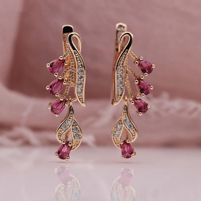 

Женские длинные висячие серьги цвета розового золота с искусственным цирконом, многоцветные капли воды для свадебной вечеринки розы красного