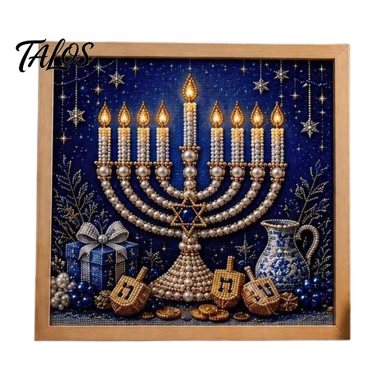 Indoor Garden Decor DIY Hanukkah Pearl Art Kit, 3D Mosaic Bead Craft Set, Creative Holiday Gift for Family Ritual Activity Making Kit Traditional Home