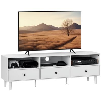 TV Cabinet, TV Stand for 75-Inch Screens, 3 Open Compartments, 3 Drawers, Chipboard, White