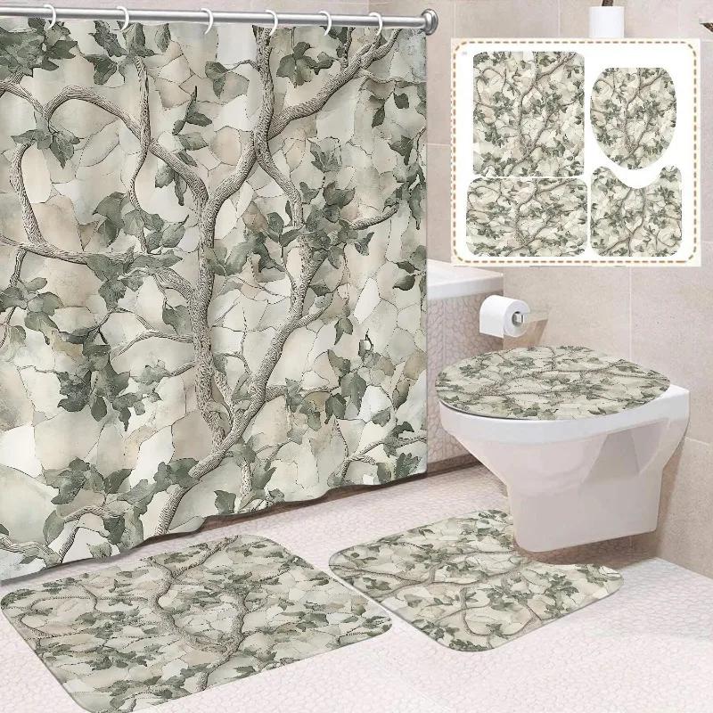 1/4 Stuks Waterdicht en schimmelbestendig Douchegordijn Luxe met Haak Douchegordijn met antislip mat U-vormige mat toiletdekselhoes