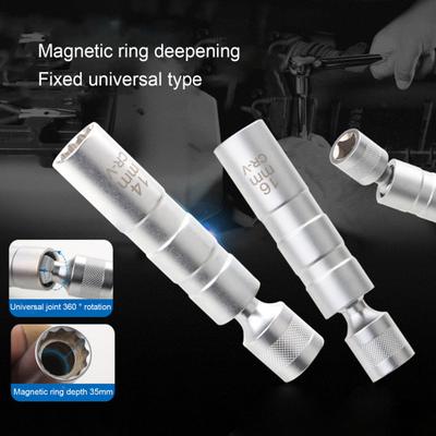 Zündkerzen-Steckschlüssel, ultradünn, arbeitssparend, gute Härte, 12-Punkt, 14 mm/16 mm, magnetisches Zündkerzen-Entfernungswerkzeug, Schwenkverlängerung, Auto