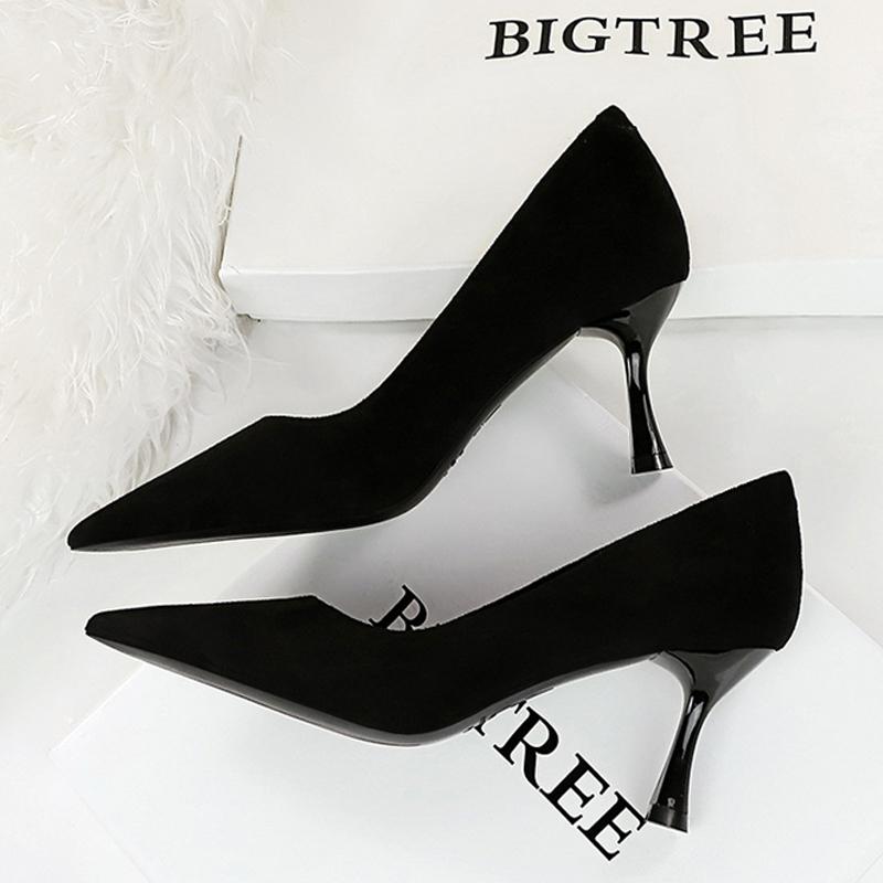 Shoes Suede Black Women Pumps Wine Glasses And High Heels Pointed Toe Women Heels 7 Cm 10cm Ladies Shoes Office Shoes