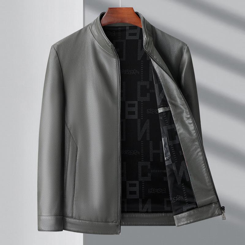 Leather Jacket Spring and Autumn Stand Collar Leather Jacket Men's Casual Middle-aged Dad Wear Sheepskin Leather Jacket Coat