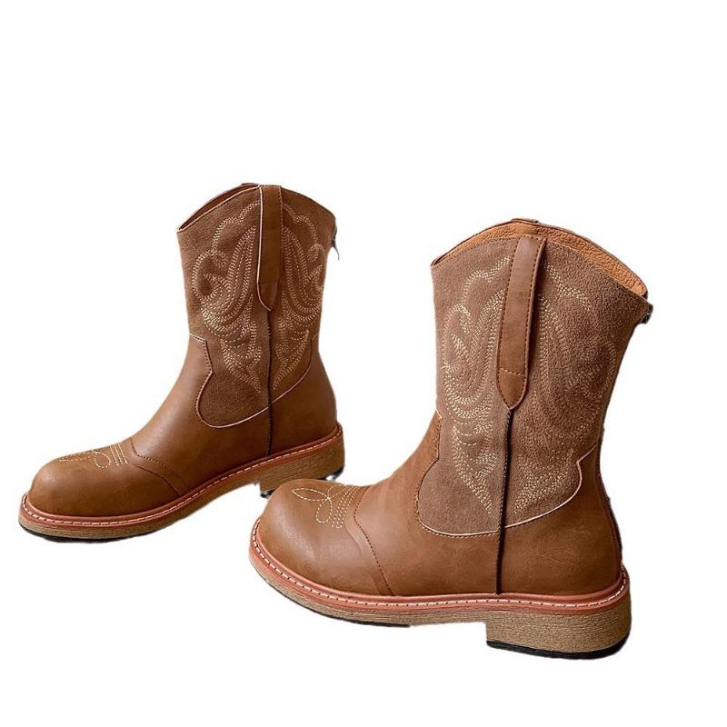 Maillard brown boots women's summer western cowboy boots new retro thick heel Martin boots knight boots