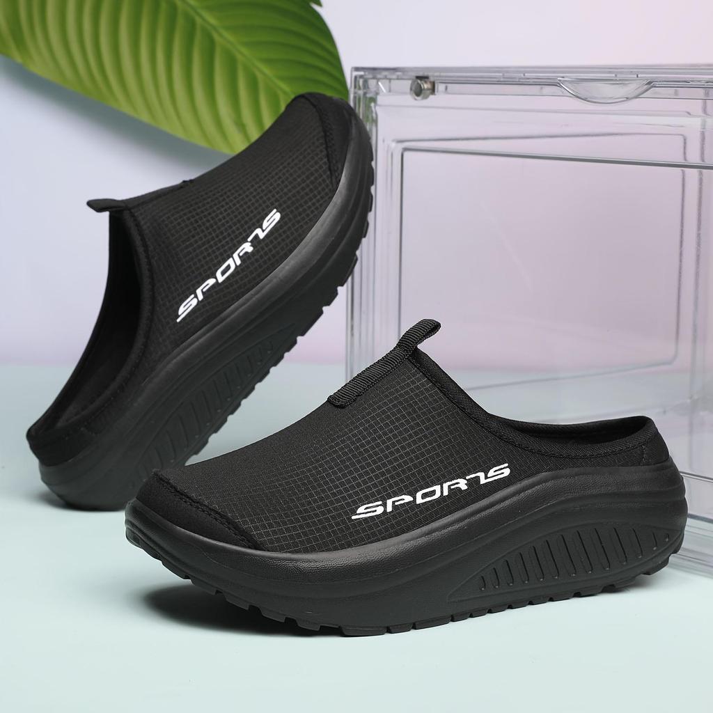 Women Solid Color Casual Sneakers Thick Sole Soft Bottom Mesh Walking Shoes Half Slip Breathable Shoes