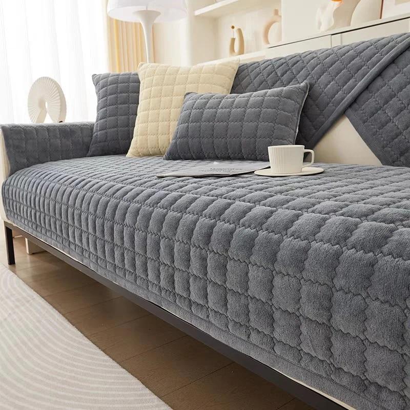 

Утолщенный молочный бархатный нескользящий клетчатый чехол для дивана, плюшевая подушка для дивана, зимняя фланель, сплошной цвет, спинка дивана, подлокотник, бархатное полотенце 70x150cm 1pcs