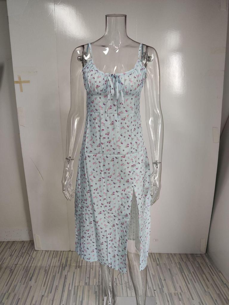 2026 Spring Collection: Women's Printed Camisole Slit Long Dress - European & American Style