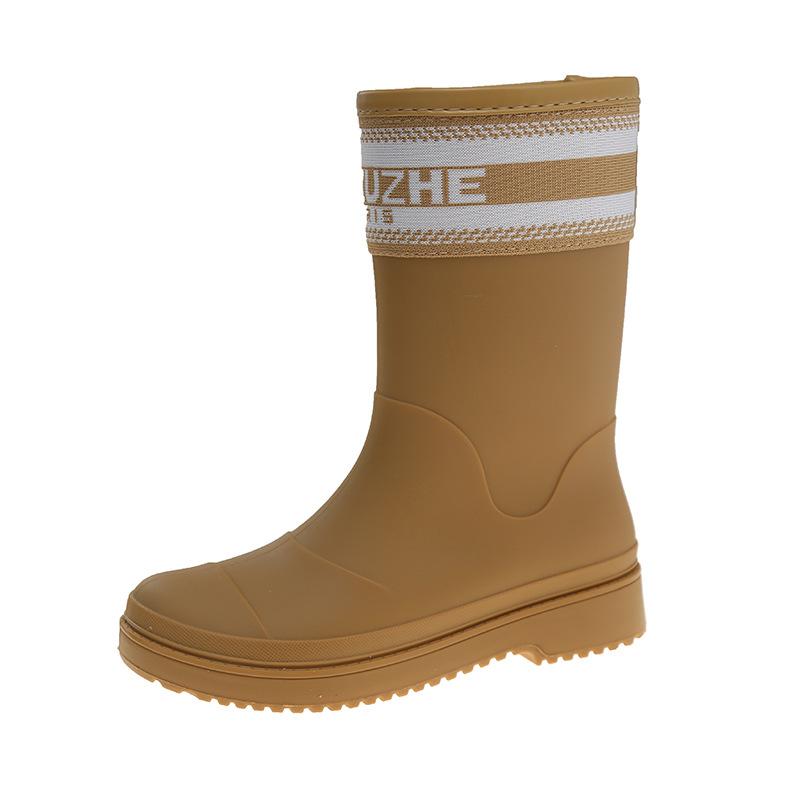 Medieval Rain Boots Women's Fashion Outer Wear Medium Tube Letter Rain Shoes Non-slip Waterproof Shoe Cover Shoes Camping Wading Shoes