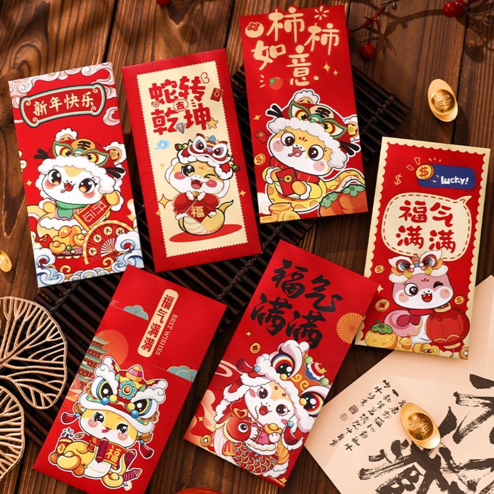 6pcs Chinese Style 2025 Snake Year Red Envelopes Good Lucky Red Packets  Spring Festival Supplies