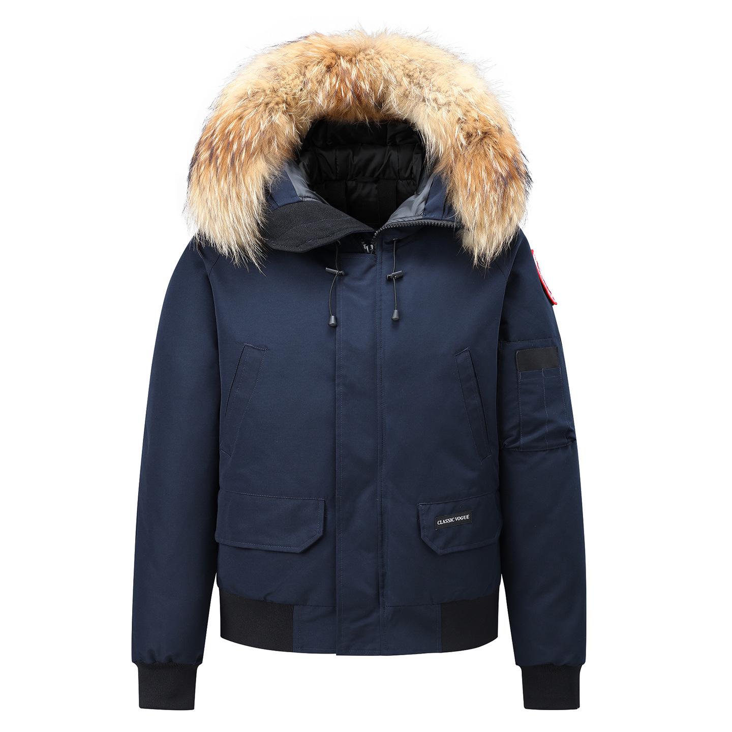 Мужская зимняя модная утепленная пуховая парка с меховым воротником - Унисекс куртка для защиты от холода XL темно-синий