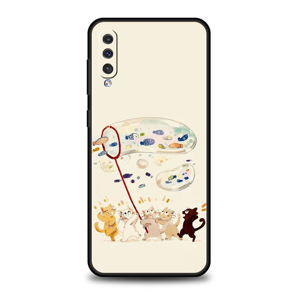 Cat Fishing Phone Case For Samsung A56 A36 A26 A54 A52 A24 A14 A50 A72 A70 A40 A20E A06 A12 A22 A34 A42 A32 A04s A16 5G Cover