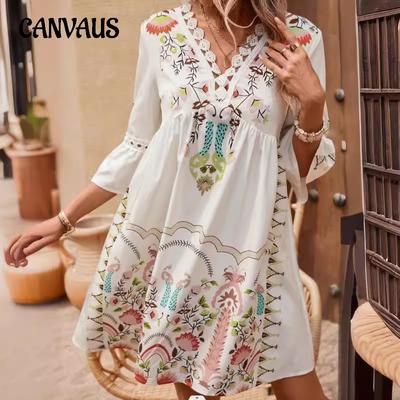 Dámské šaty Letní šaty s krajkovým výstřihem do V Ležérní potištěné šaty