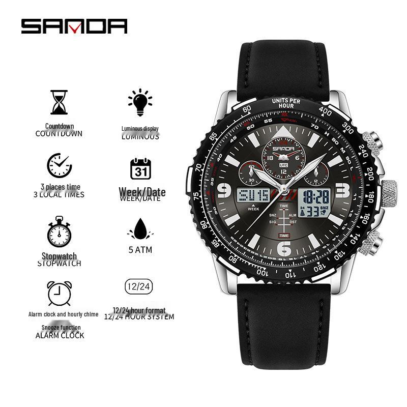 Sanda Men s Large Dial Multi-Function Sports Watch with Luminous Alarm, Versatile for Mountaineering and Student Use