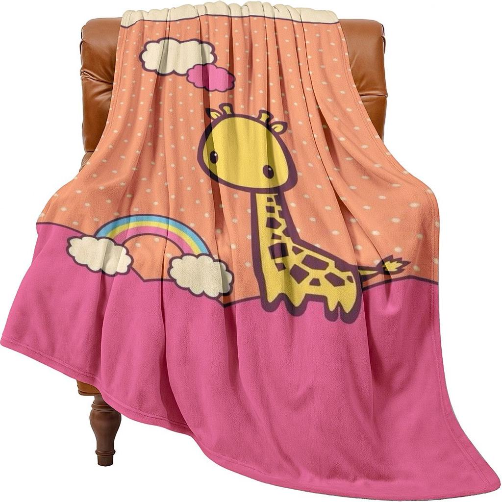 Cute Giraffe Flannel Throw Blanket – Playful Cartoon Design, Soft Cozy Fleece for Home, Office, Sofa & Car – All-Season Use