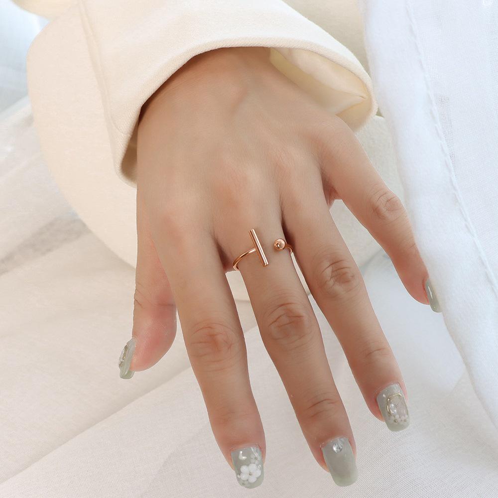 

Открытое кольцо из 18-каратного золота в форме буквы Т: Японский и корейский стиль, титановая сталь для указательного пальца или мизинца One Size