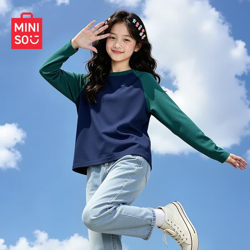 MINISO Girls' Pure Cotton Casual Long-Sleeve Sweatshirt