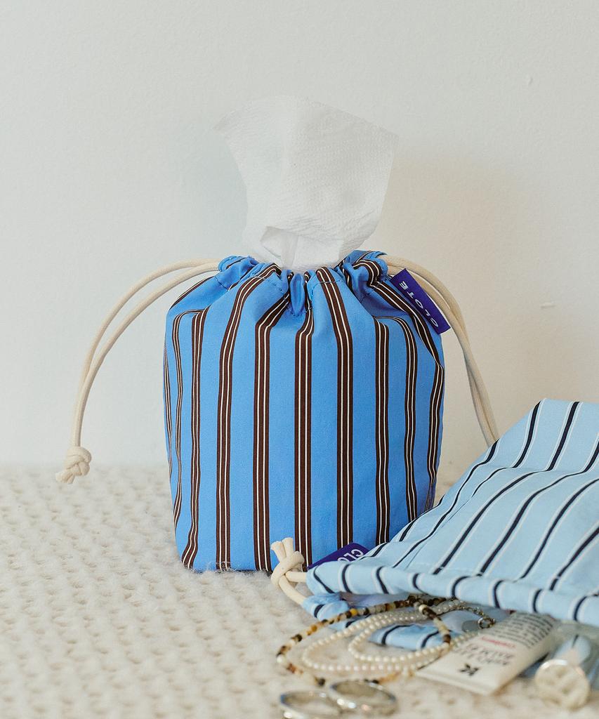 Clote String Pouch Mini - Striped Dark Blue