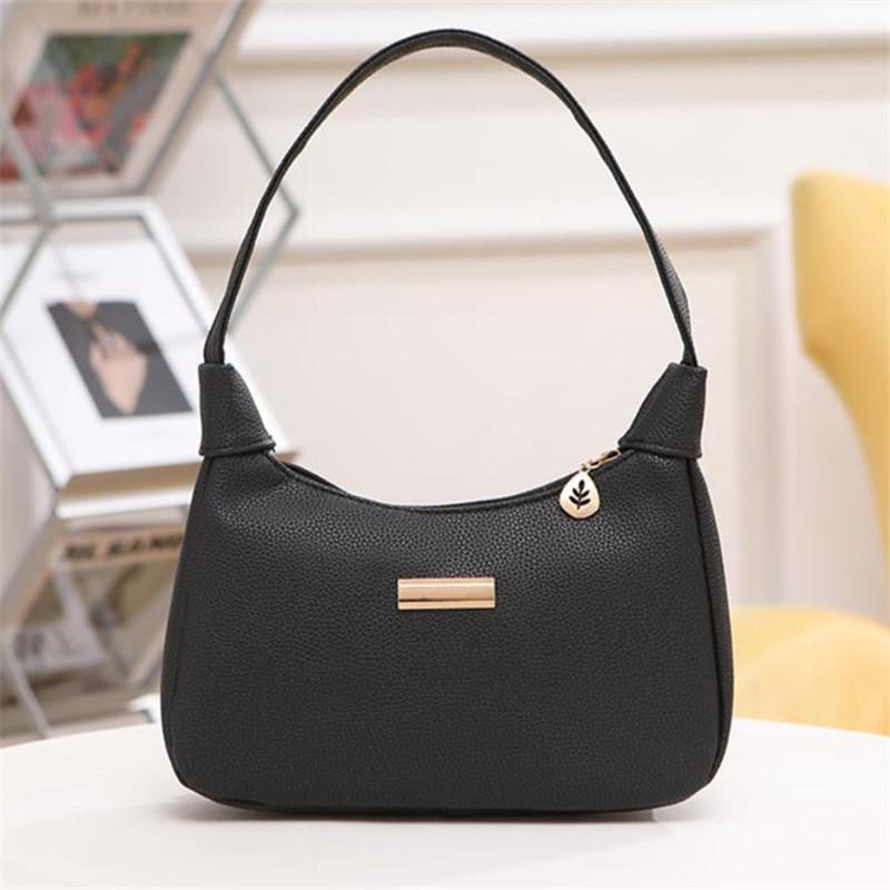 

Модная сумка через плечо для женщин, однотонная сумка-тоут из искусственной кожи на молнии, универсальная сумка-пельмень под мышку чёрный